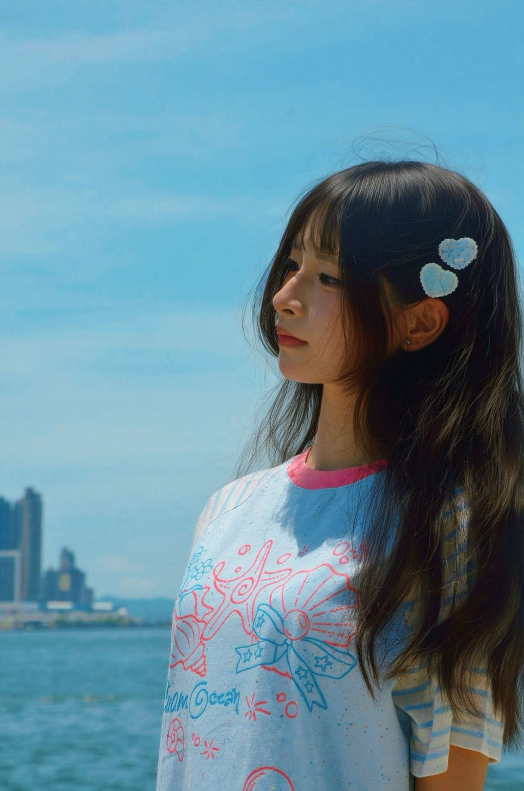 Heart-Shaped Hair Clip in Aqua Blue