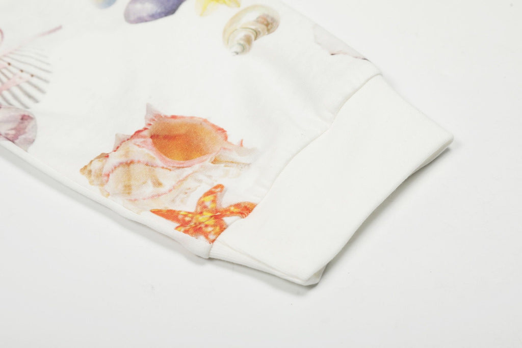 Ocean and Floral Motif Full Zip Hoodie