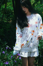 Ocean and Floral Motif Full Zip Hoodie