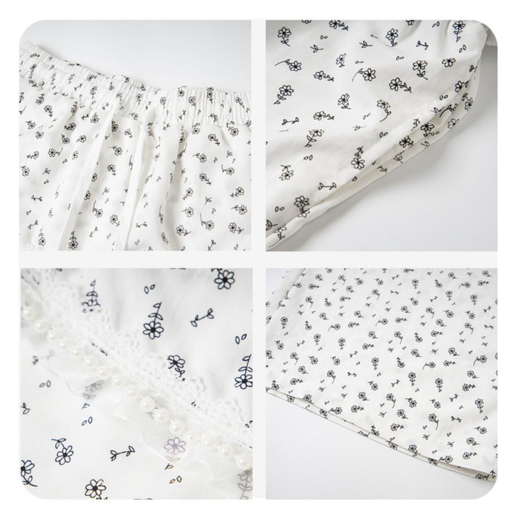 Tiered Floral Lace Pants with Pearl Accents