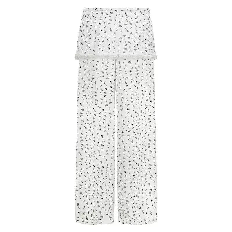 Tiered Floral Lace Pants with Pearl Accents