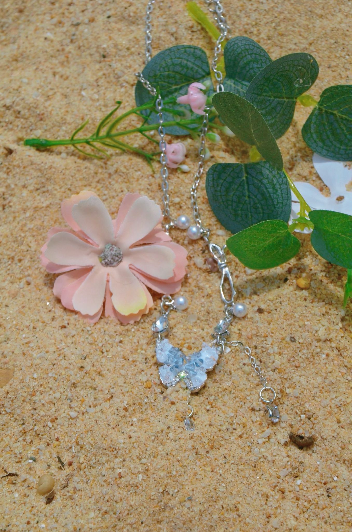 Icy Gradient Pearl Butterfly Necklace