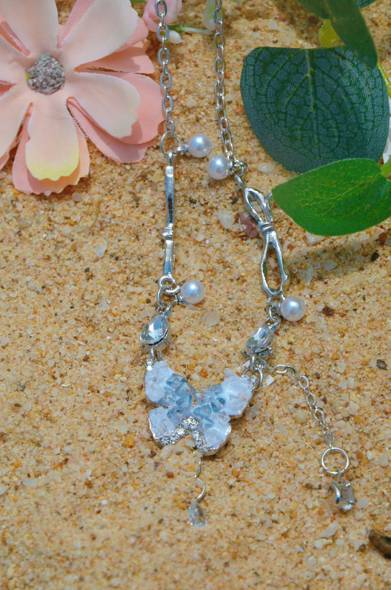 Icy Gradient Pearl Butterfly Necklace