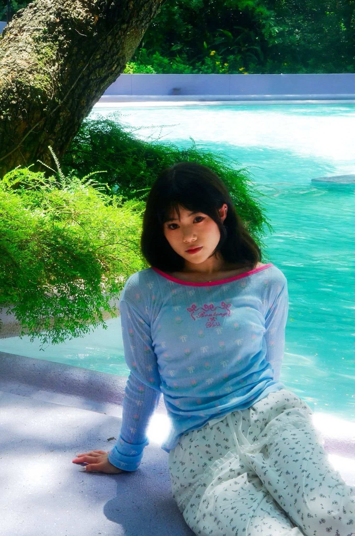 Light blue sheer floral print top