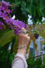 Wave ring with blue crystals fish