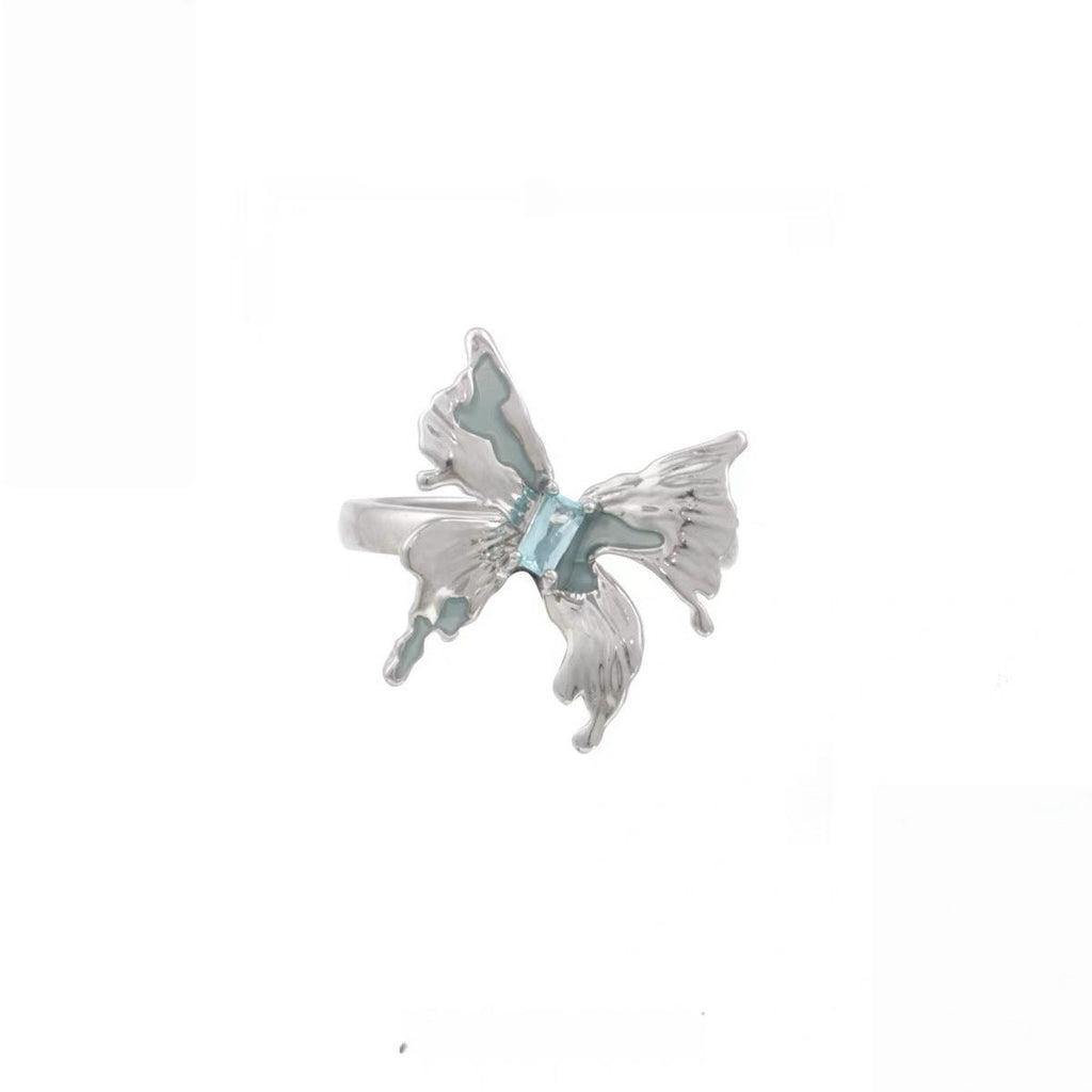 Blue crystal butterfly ring
