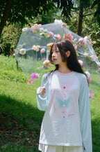 Beaded print raglan long sleeve top