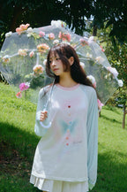 Beaded print raglan long sleeve top