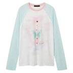 Beaded print raglan long sleeve top