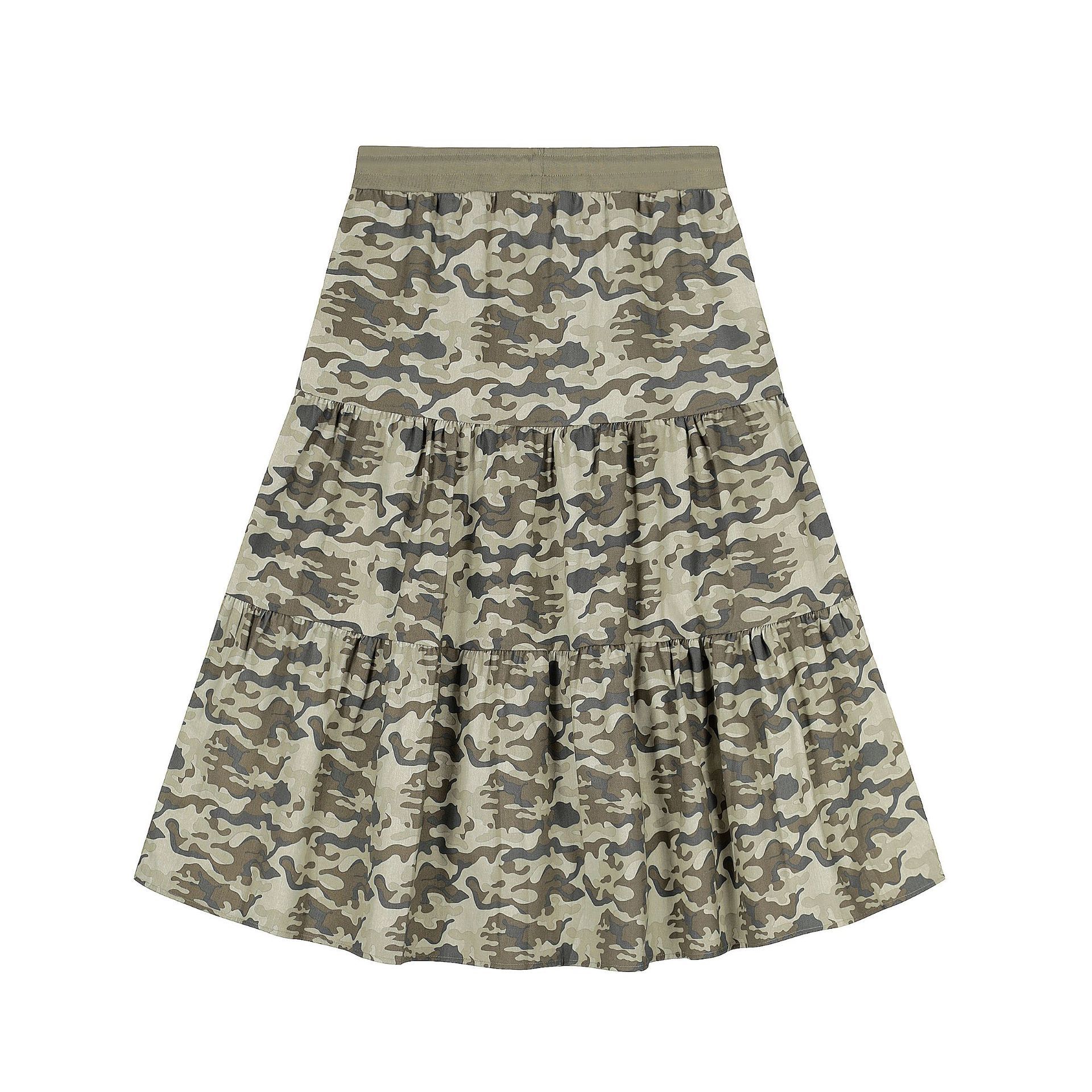 Camouflage print tiered maxi skirt