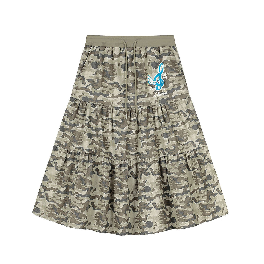 Camouflage print tiered maxi skirt