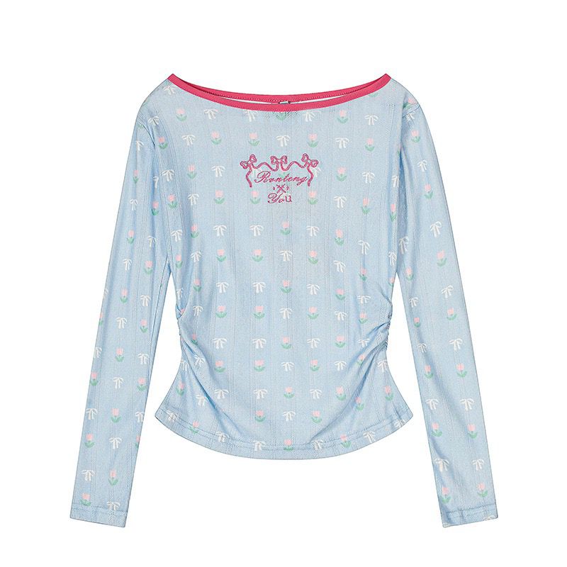 Light blue sheer floral print top